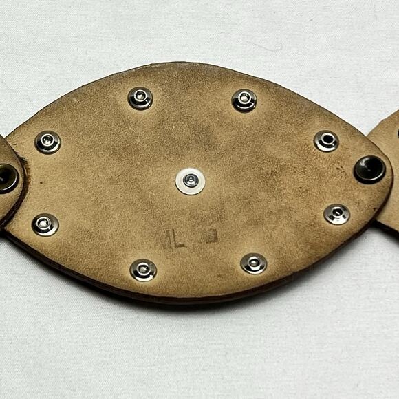 Leatherock Wide Brown Mixed Leather Ovals Joined Belt Boho 2059 M/L Fringe Tie - Picture 9 of 14